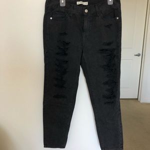 Black denim distressed boyfriend jeans